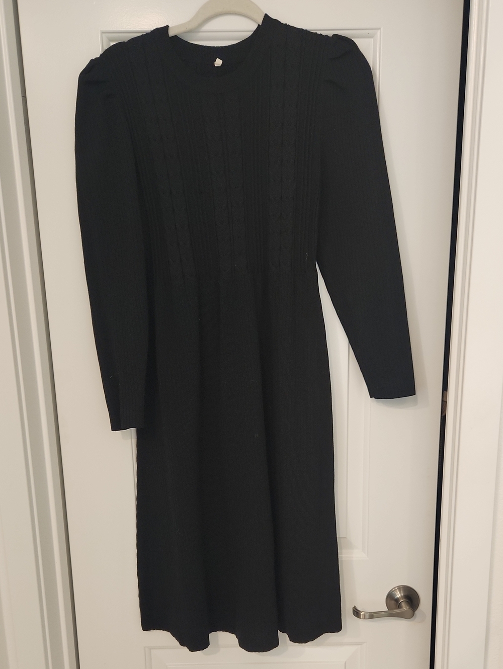 Black Long-Sleeve Knit Midi Dress